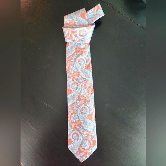 Peach and Blue Paisley Silk Neck Tie - Picture 1 of 3